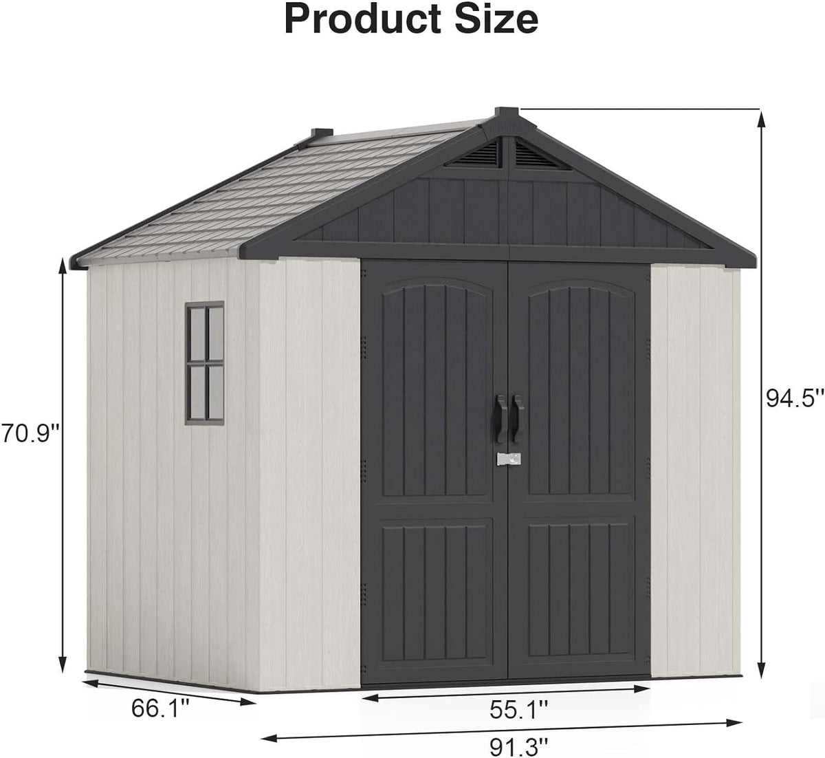 8' X 6' Resin Outdoor Storage Shed with Floor, Plastic Shed with Window and Lockable Door, Ideal for Garden, Backyard, and Tool Storage. Easy Installation in Gray and White